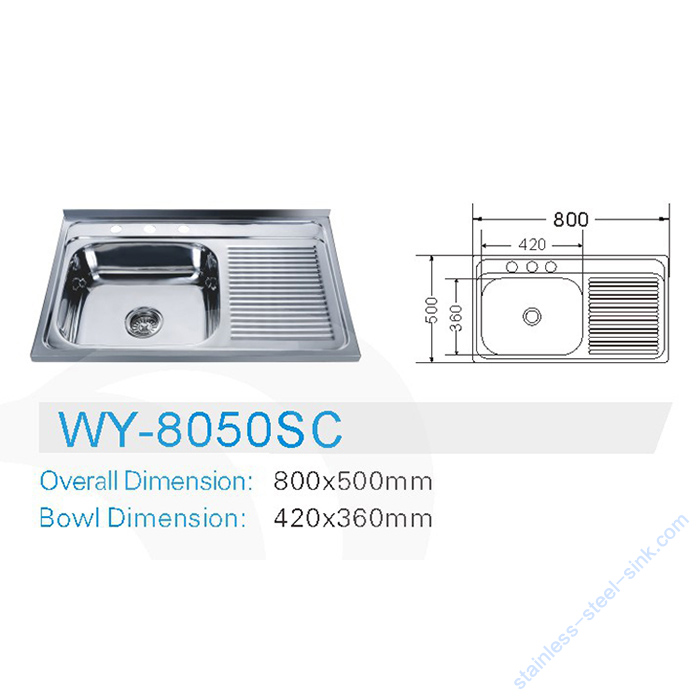 Single Bowl with Drainboard Kitchen Sink WY-8050SC