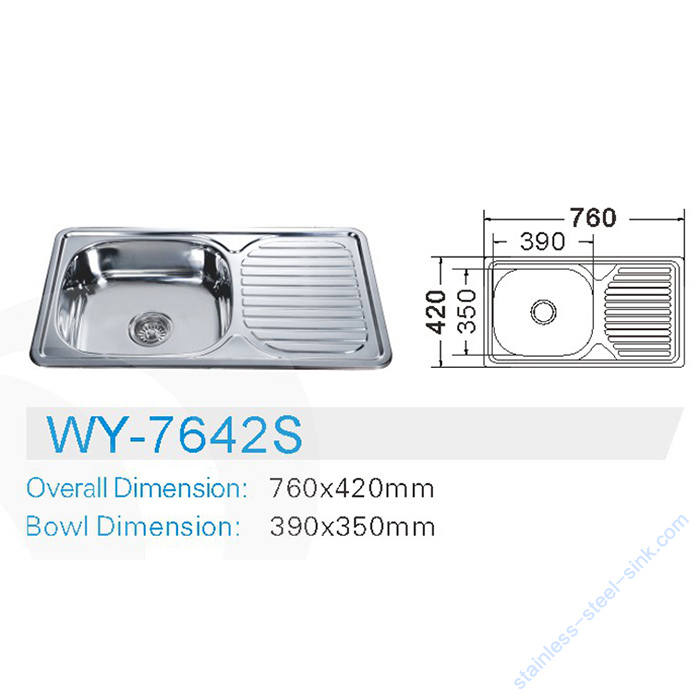 Single Bowl with Drainboard Kitchen Sink WY-7642S