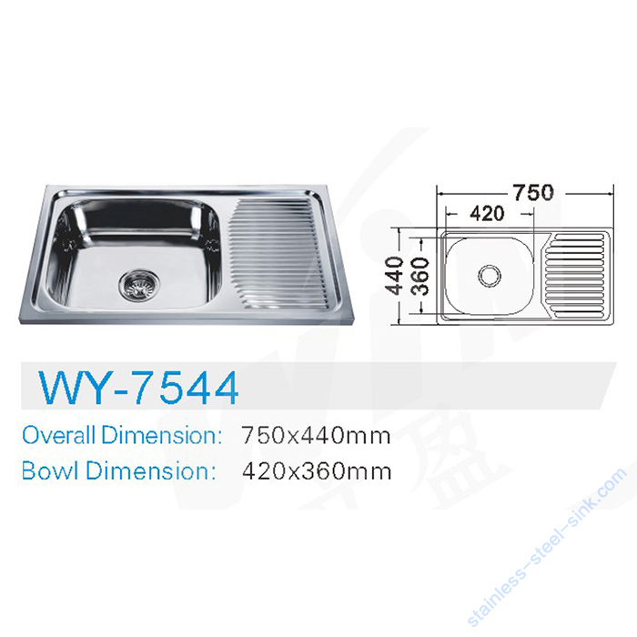 Single Bowl with Drainboard Kitchen Sink WY-7544