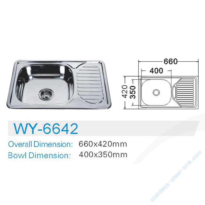 Single Bowl with Drainboard  Kitchen Sink WY-6642