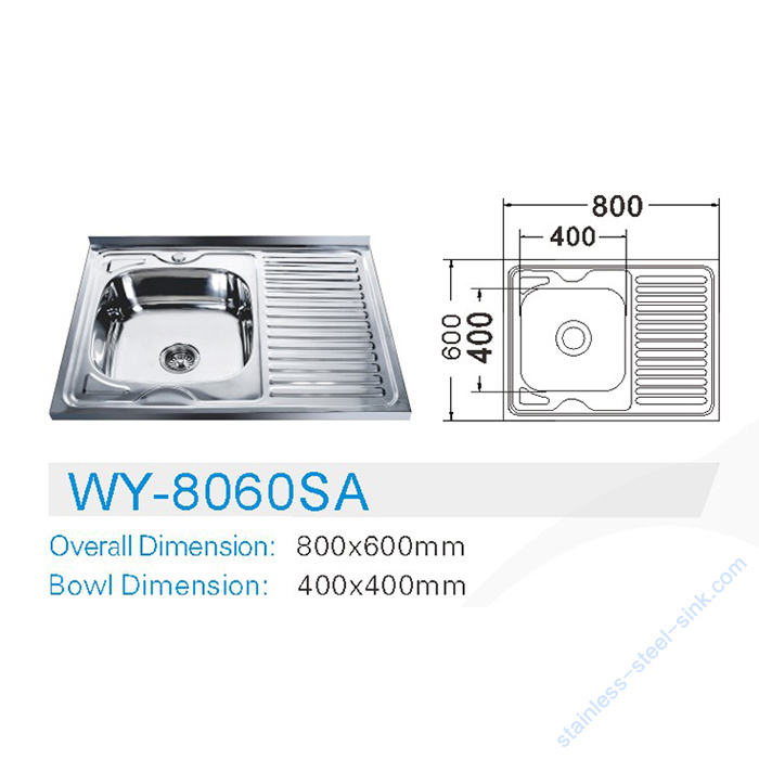 Single Bowl with Drainboard Kitchen Sink WY-8060SA