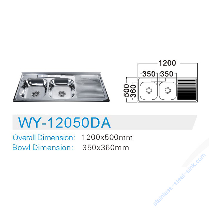 Double Bowl with Drainboard Kitchen Sink WY-12050DA