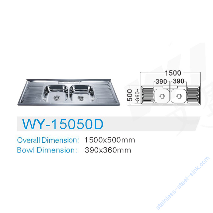 Double Bowl with Drainboard Kitchen Sink WY-15050D