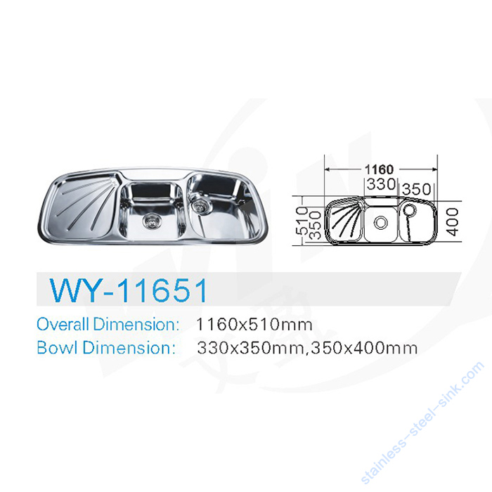 Double Bowl with Drainboard Kitchen Sink WY-11651